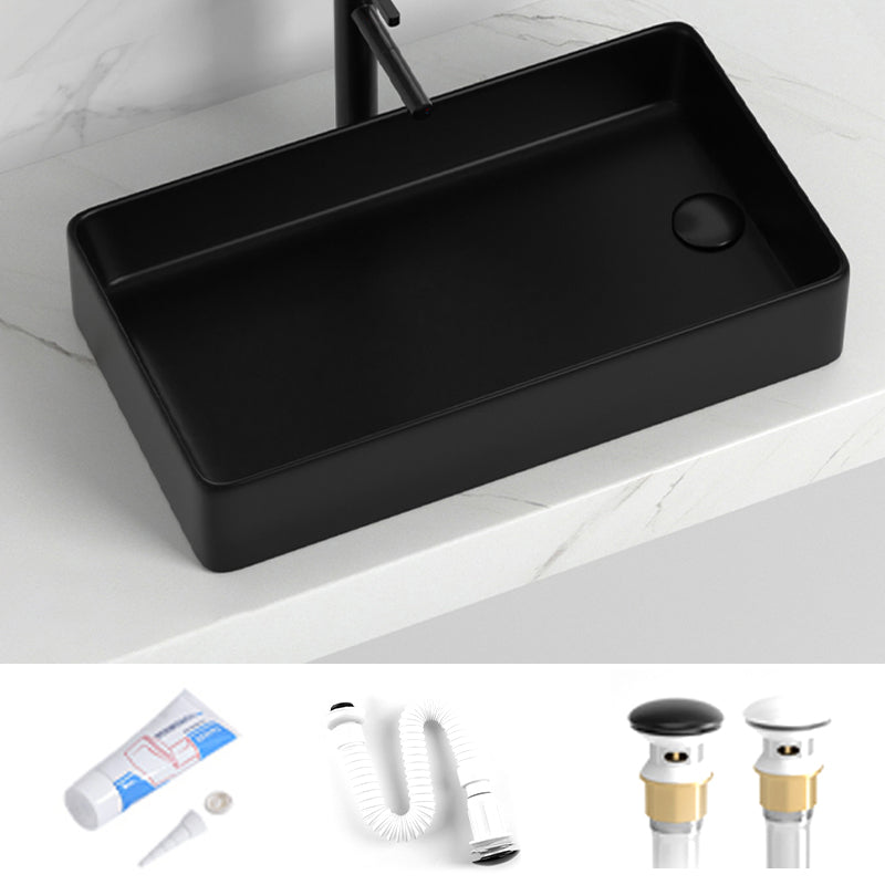 Contemporary Bathroom Sink Rectangular Porcelain Vessel Sink with Pop-Up Drain