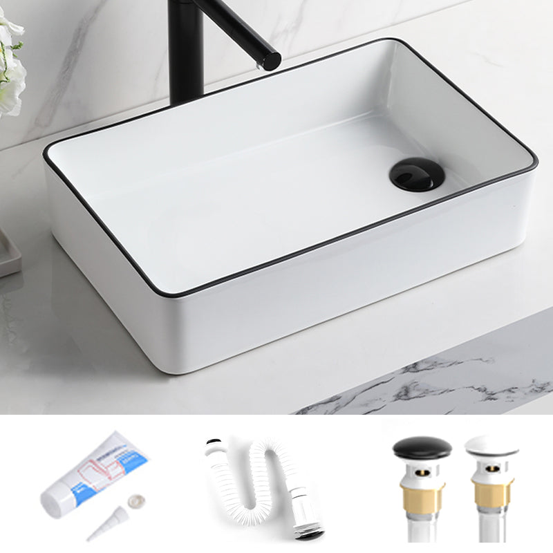 Contemporary Bathroom Sink Rectangular Porcelain Vessel Sink with Pop-Up Drain