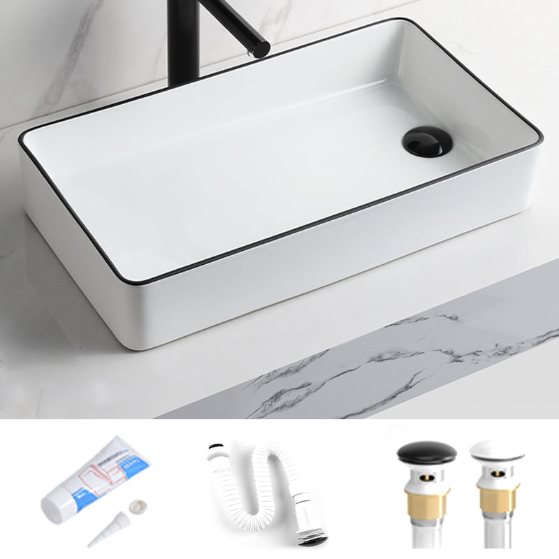 Contemporary Bathroom Sink Rectangular Porcelain Vessel Sink with Pop-Up Drain