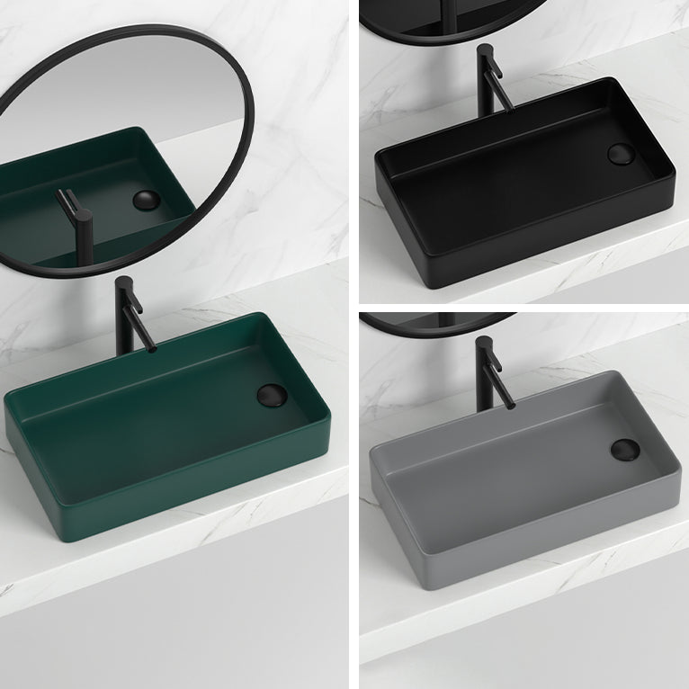 Contemporary Bathroom Sink Rectangular Porcelain Vessel Sink with Pop-Up Drain