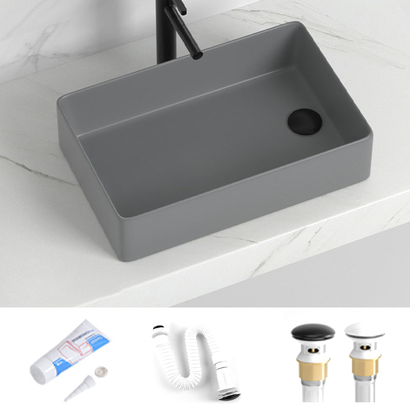 Contemporary Bathroom Sink Rectangular Porcelain Vessel Sink with Pop-Up Drain