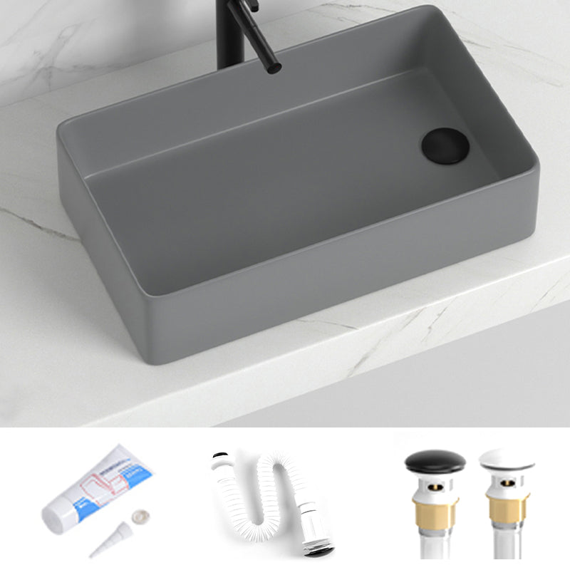 Contemporary Bathroom Sink Rectangular Porcelain Vessel Sink with Pop-Up Drain