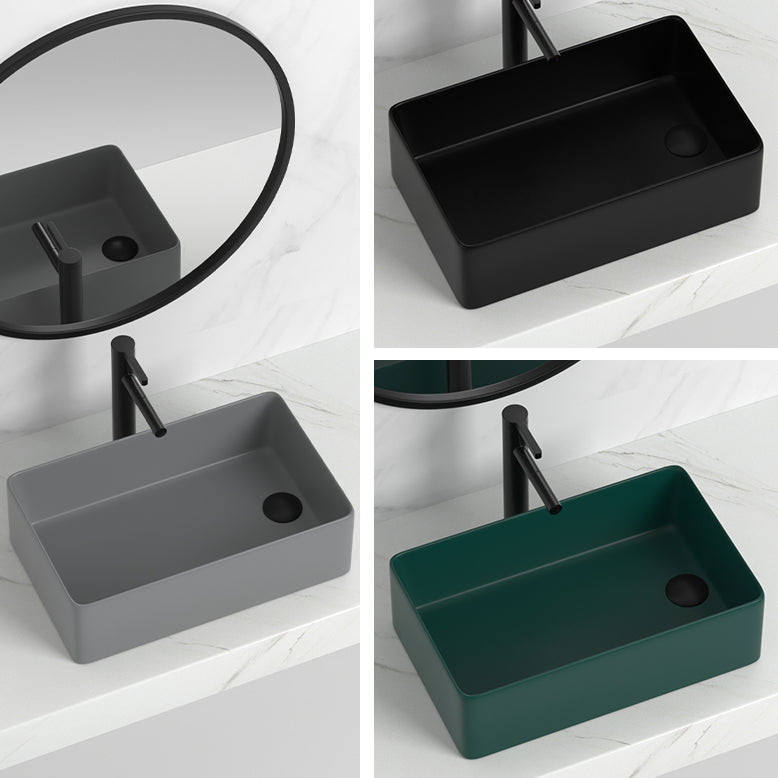Contemporary Bathroom Sink Rectangular Porcelain Vessel Sink with Pop-Up Drain