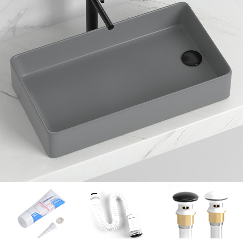Contemporary Bathroom Sink Rectangular Porcelain Vessel Sink with Pop-Up Drain