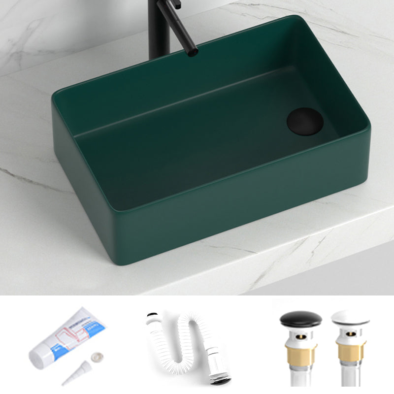 Contemporary Bathroom Sink Rectangular Porcelain Vessel Sink with Pop-Up Drain