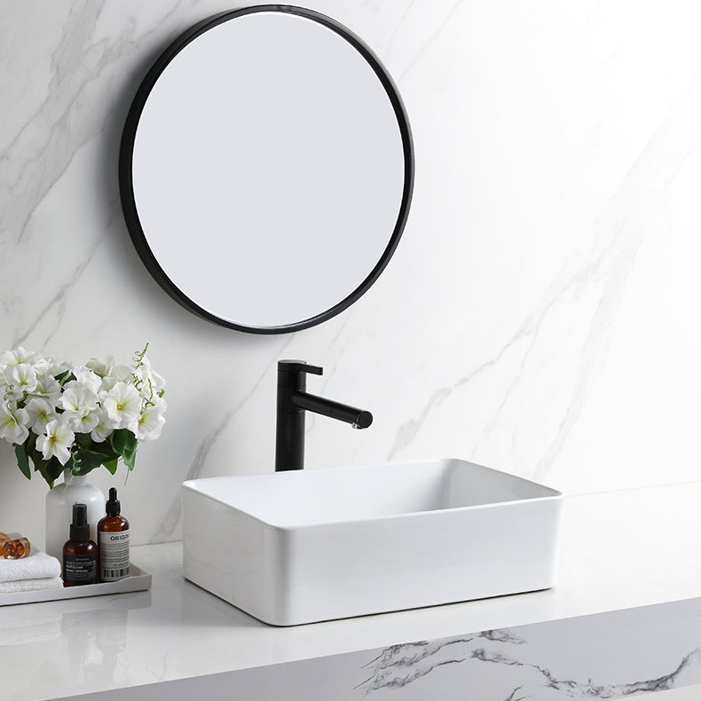 Contemporary Bathroom Sink Rectangular Porcelain Vessel Sink with Pop-Up Drain