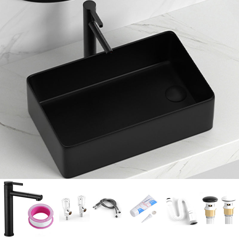 Contemporary Bathroom Sink Rectangular Porcelain Vessel Sink with Pop-Up Drain
