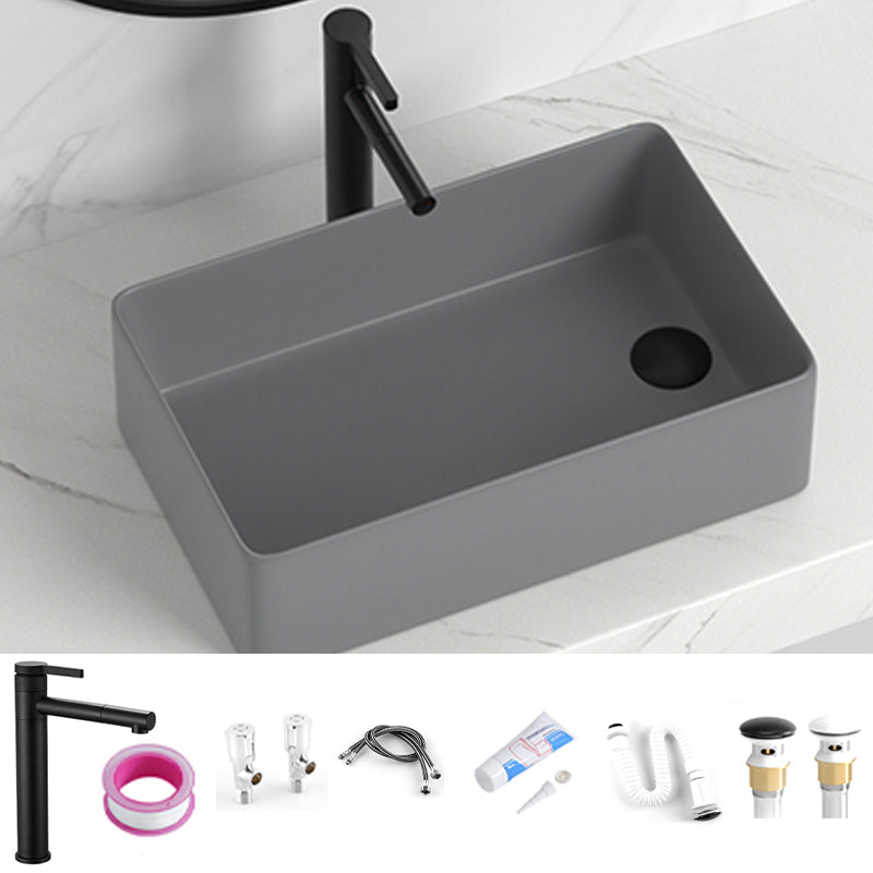 Contemporary Bathroom Sink Rectangular Porcelain Vessel Sink with Pop-Up Drain