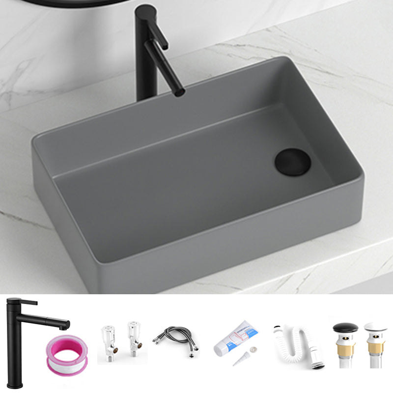 Contemporary Bathroom Sink Rectangular Porcelain Vessel Sink with Pop-Up Drain