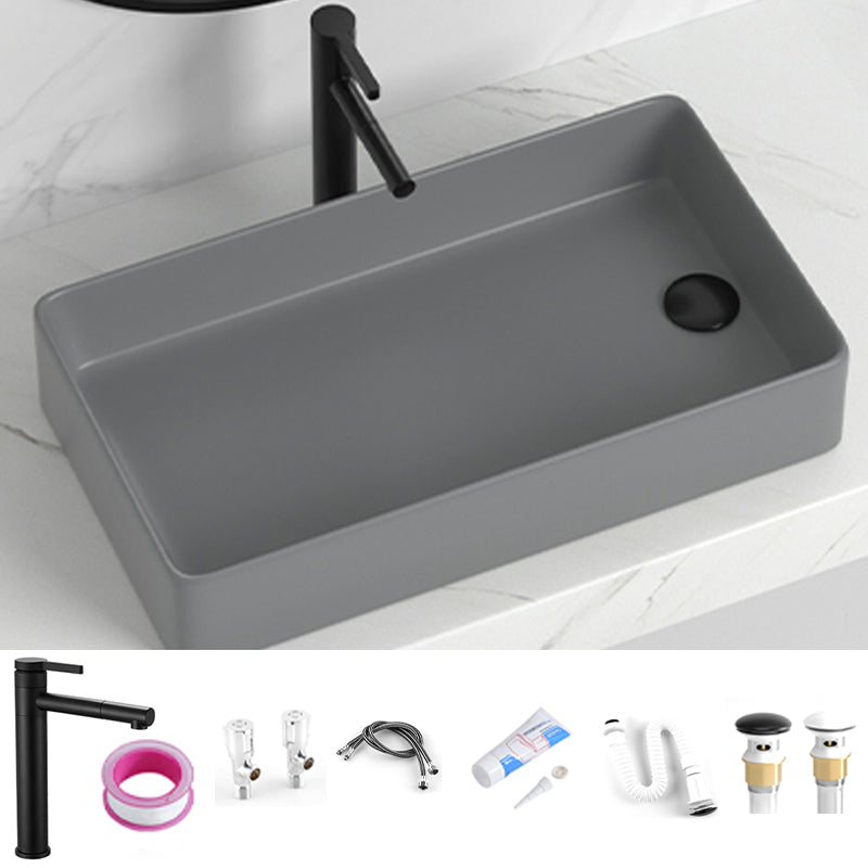 Contemporary Bathroom Sink Rectangular Porcelain Vessel Sink with Pop-Up Drain
