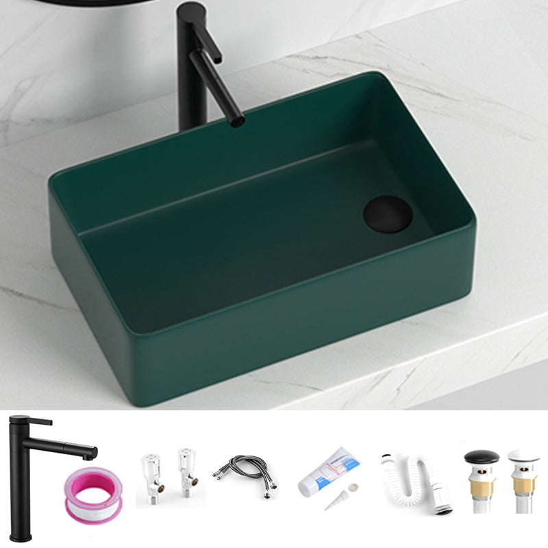 Contemporary Bathroom Sink Rectangular Porcelain Vessel Sink with Pop-Up Drain