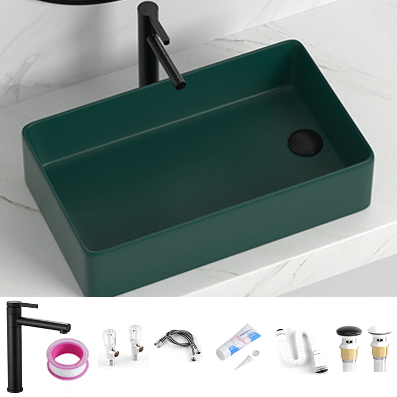 Contemporary Bathroom Sink Rectangular Porcelain Vessel Sink with Pop-Up Drain