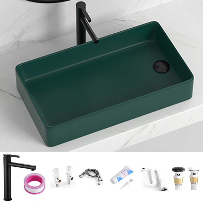 Contemporary Bathroom Sink Rectangular Porcelain Vessel Sink with Pop-Up Drain