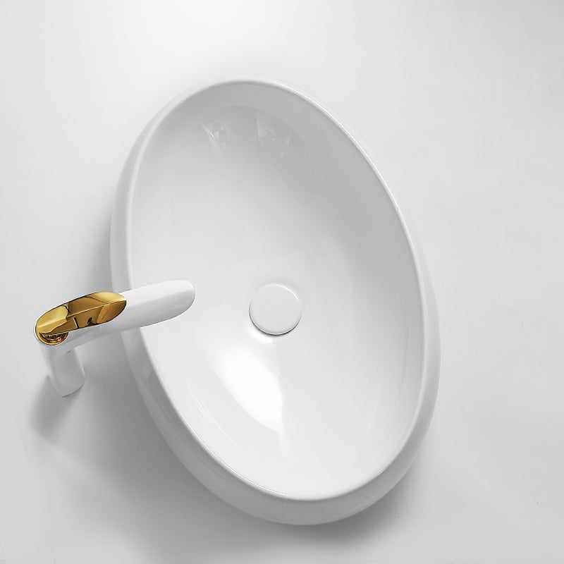 Traditional Vessel Lavatory Sink Oval Porcelain with Pop-Up Drain Basin Sink