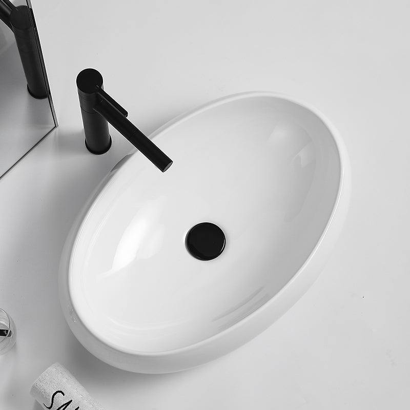 Traditional Vessel Lavatory Sink Oval Porcelain with Pop-Up Drain Basin Sink