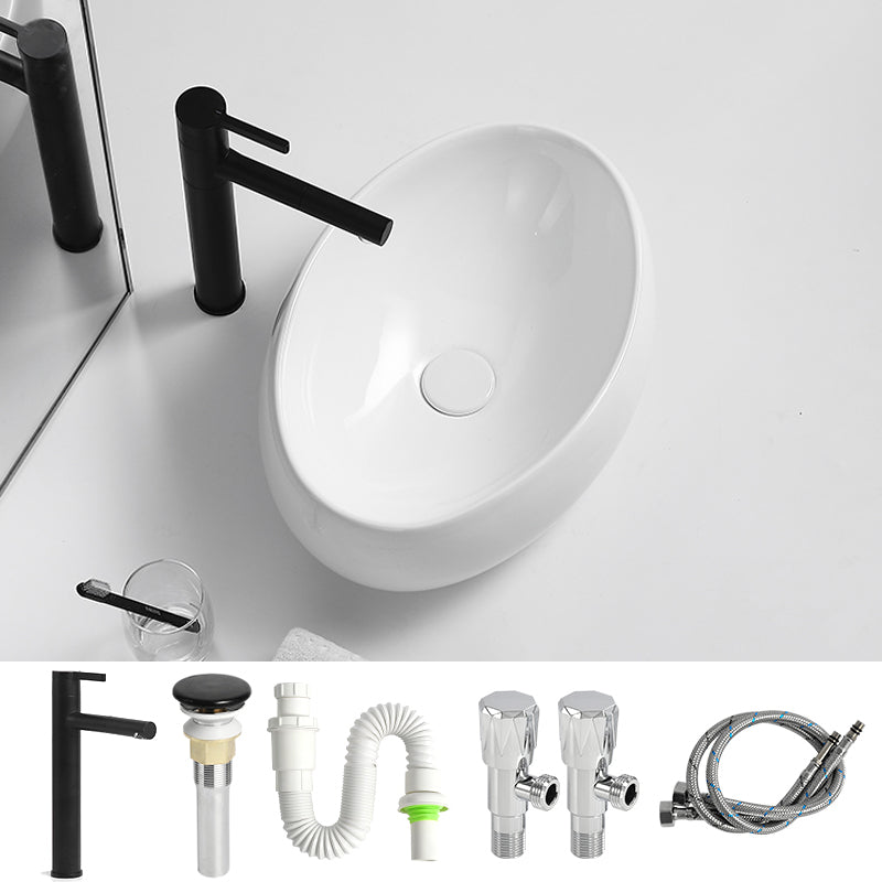 Traditional Vessel Lavatory Sink Oval Porcelain with Pop-Up Drain Basin Sink