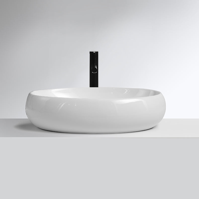Traditional Vessel Lavatory Sink Oval Porcelain with Pop-Up Drain Basin Sink