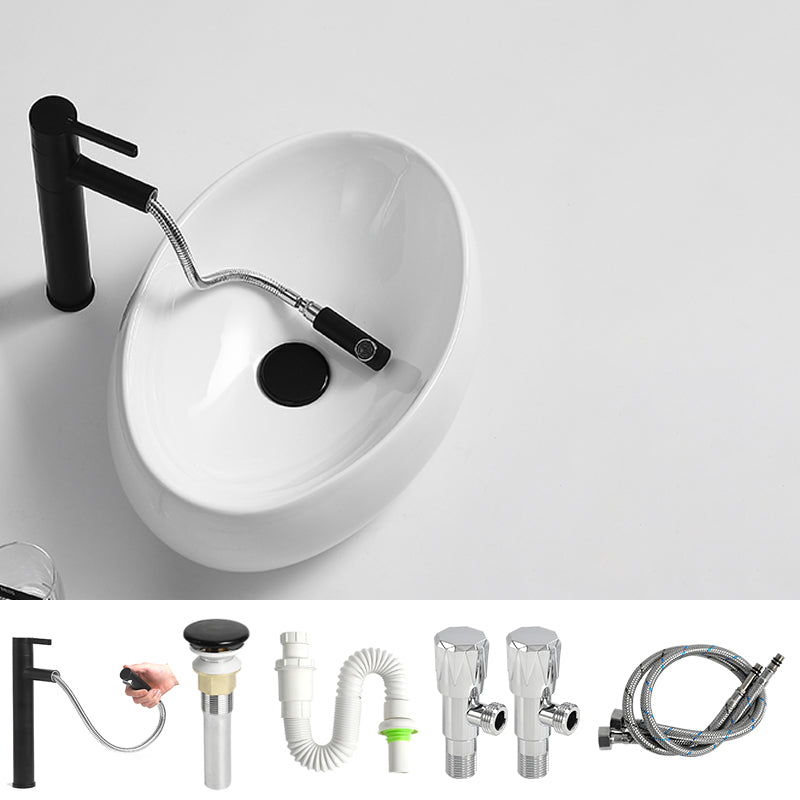 Traditional Vessel Lavatory Sink Oval Porcelain with Pop-Up Drain Basin Sink