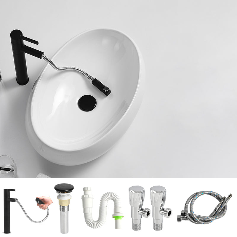 Traditional Vessel Lavatory Sink Oval Porcelain with Pop-Up Drain Basin Sink