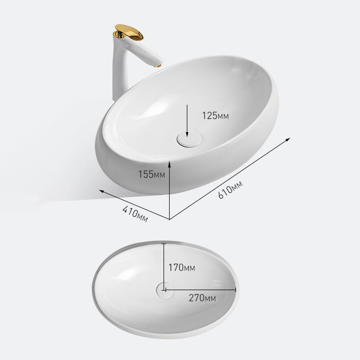 Traditional Vessel Lavatory Sink Oval Porcelain with Pop-Up Drain Basin Sink