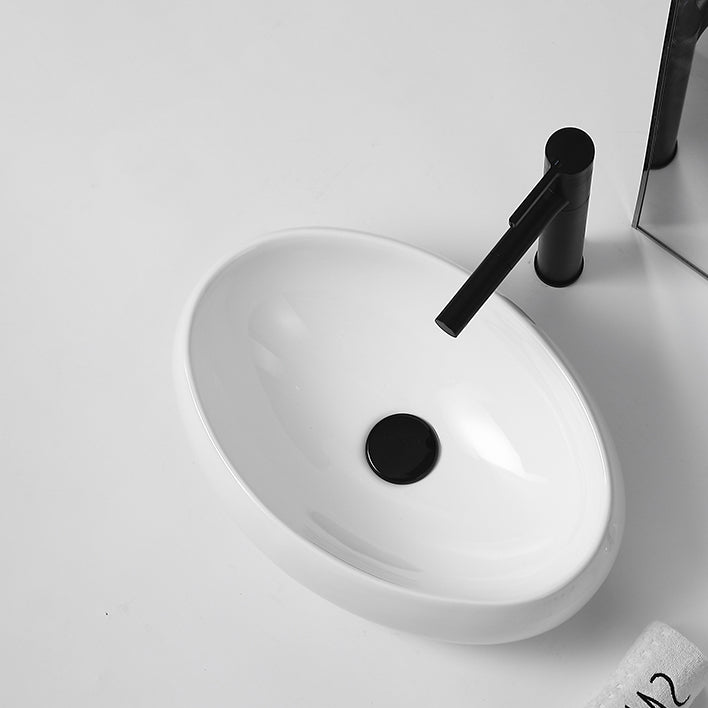 Traditional Vessel Lavatory Sink Oval Porcelain with Pop-Up Drain Basin Sink