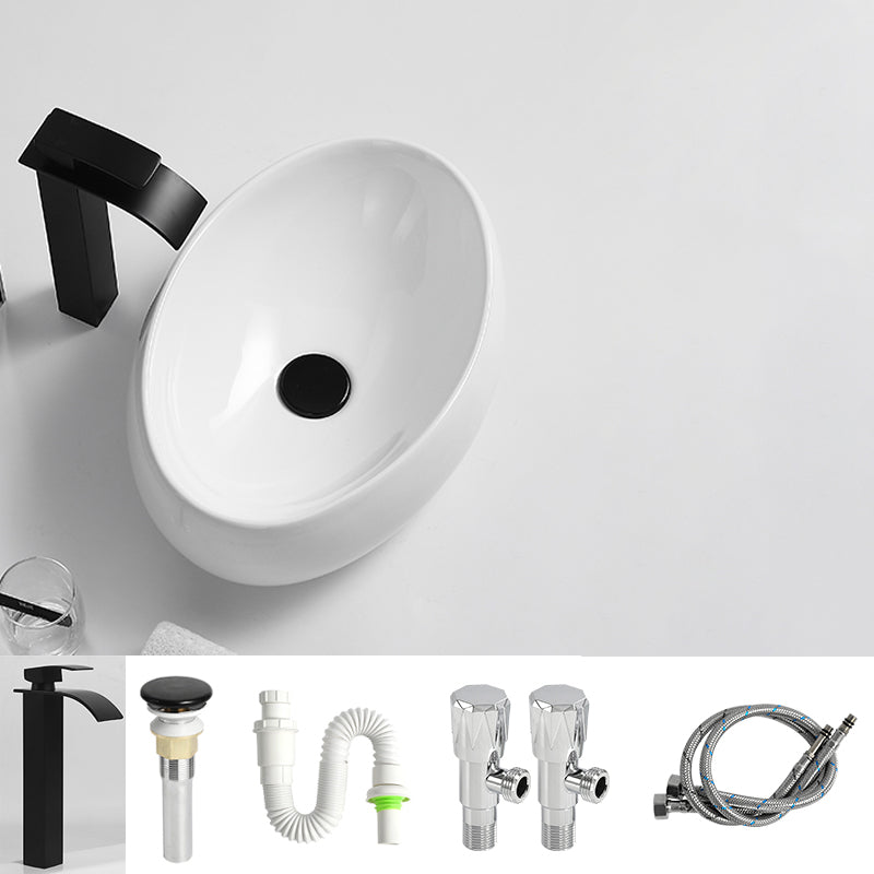 Traditional Vessel Lavatory Sink Oval Porcelain with Pop-Up Drain Basin Sink