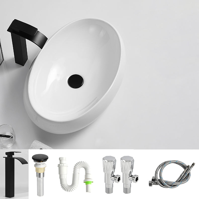 Traditional Vessel Lavatory Sink Oval Porcelain with Pop-Up Drain Basin Sink