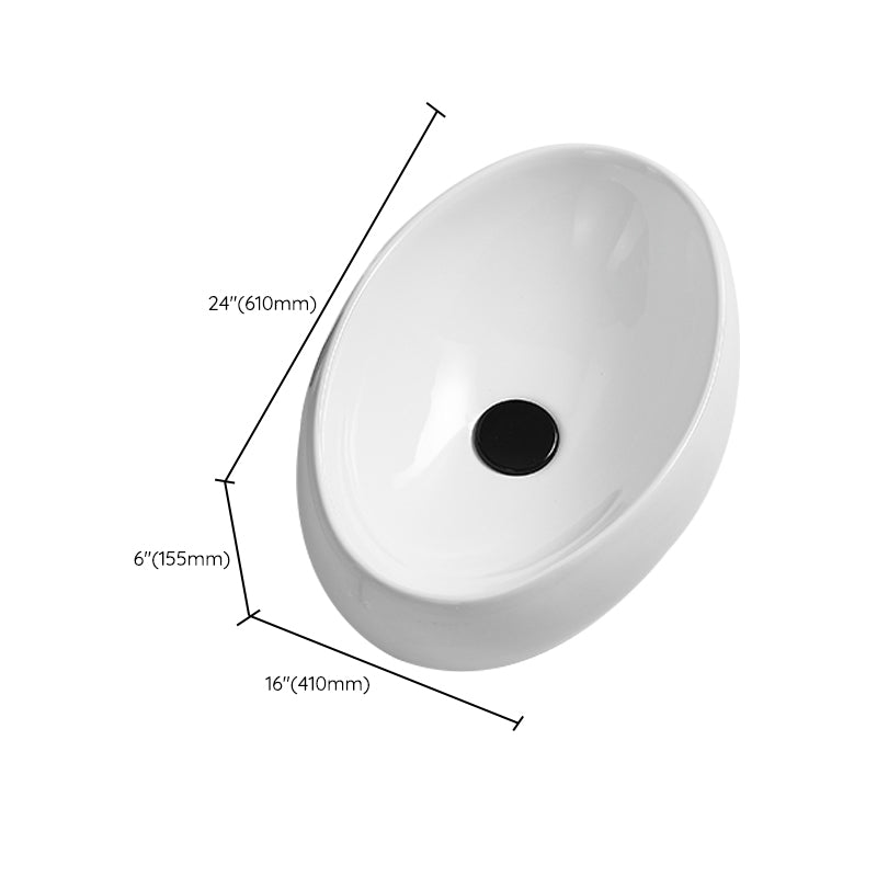 Traditional Vessel Lavatory Sink Oval Porcelain with Pop-Up Drain Basin Sink