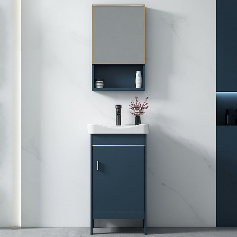 Blue Bath Vanity Hardware Glam Metal Freestanding Bathroom Vanity Set with Mirror