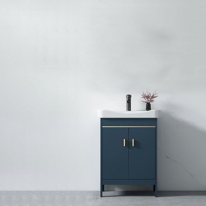 Blue Bath Vanity Hardware Glam Metal Freestanding Bathroom Vanity Set with Mirror