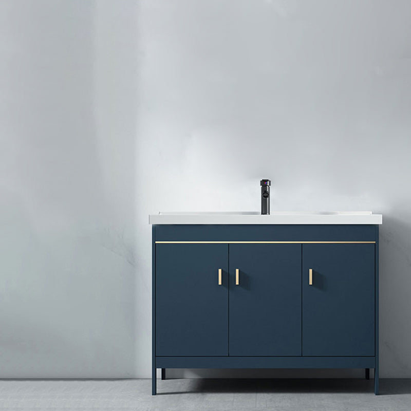 Blue Bath Vanity Hardware Glam Metal Freestanding Bathroom Vanity Set with Mirror