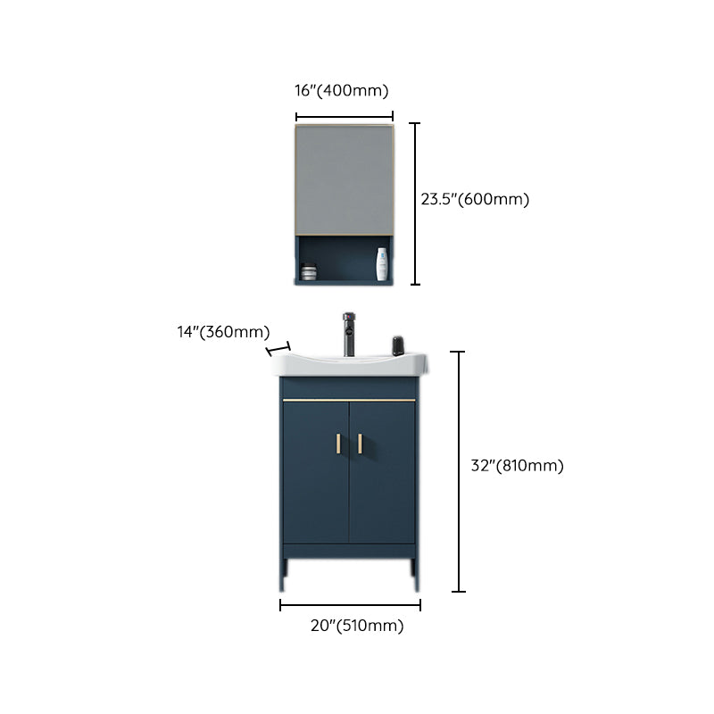 Blue Bath Vanity Hardware Glam Metal Freestanding Bathroom Vanity Set with Mirror