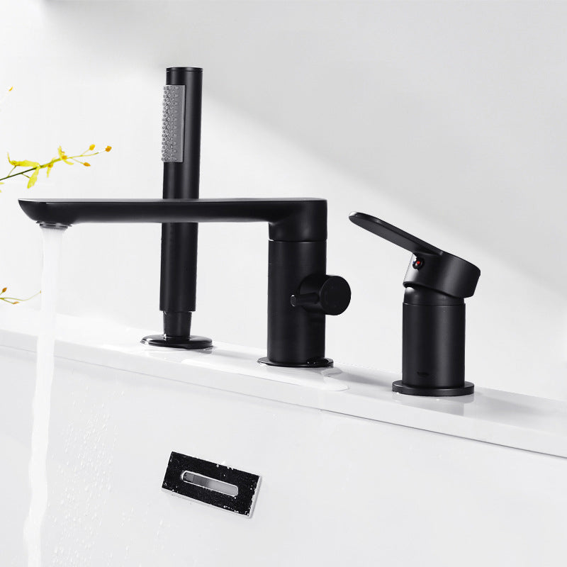 Deck Mounted Copper Freestanding Tub Filler Low Arc Roman Tub Faucet Set