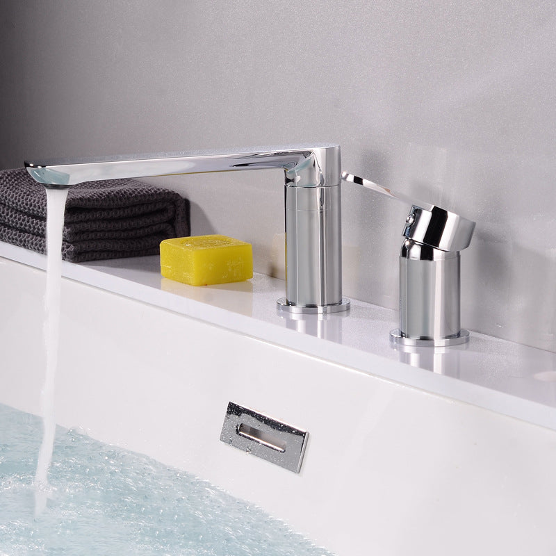 Deck Mounted Copper Freestanding Tub Filler Low Arc Roman Tub Faucet Set