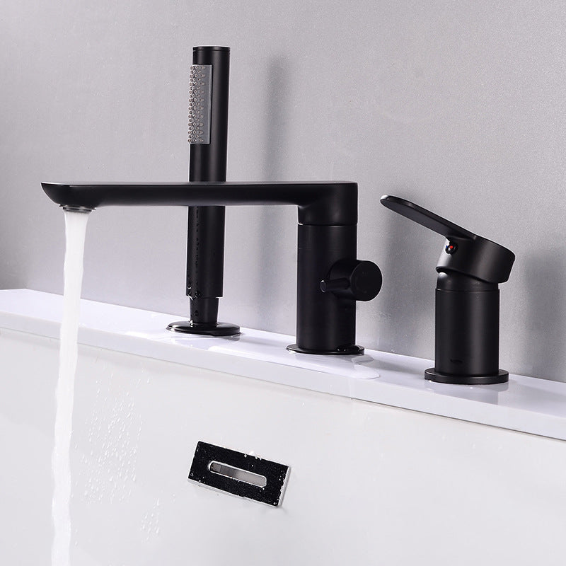 Deck Mounted Copper Freestanding Tub Filler Low Arc Roman Tub Faucet Set