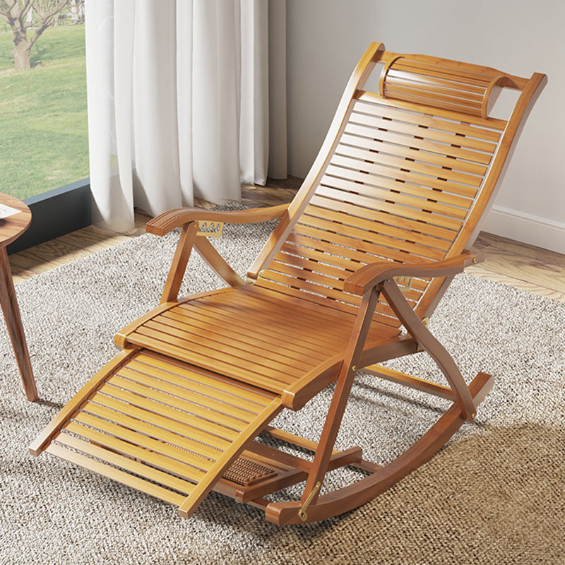 Traditional Rocking Chair Bamboo Solid Color Trapezoidal Back Indoor Rocking Chair