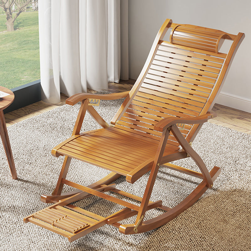 Traditional Rocking Chair Bamboo Solid Color Trapezoidal Back Indoor Rocking Chair