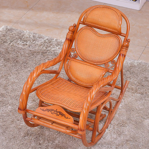 Traditional Rocking Chair Rattan Solid Color Built-in Armrest Indoor Rocking Chair