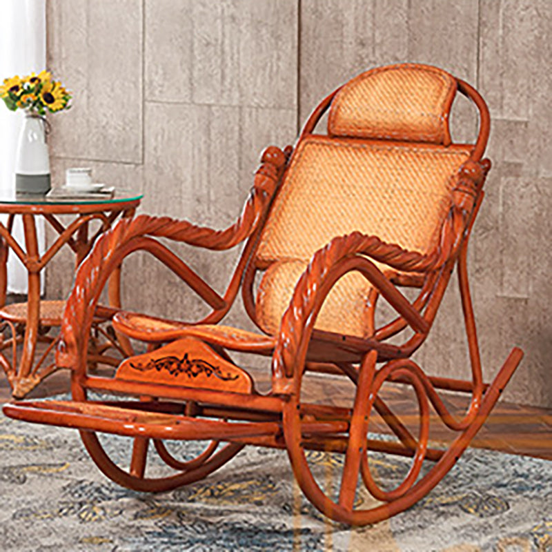 Traditional Rocking Chair Rattan Solid Color Built-in Armrest Indoor Rocking Chair