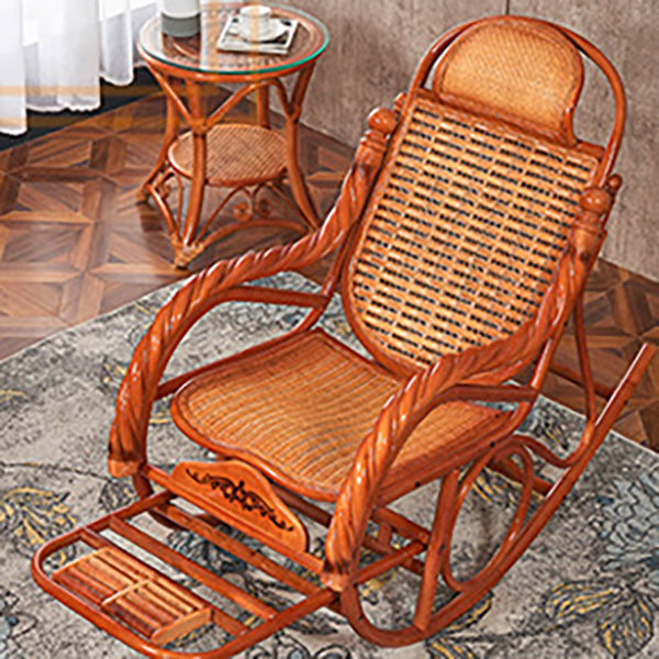 Traditional Rocking Chair Rattan Solid Color Built-in Armrest Indoor Rocking Chair