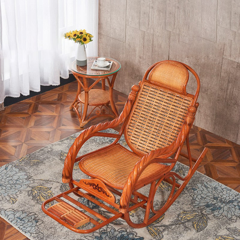 Traditional Rocking Chair Rattan Solid Color Built-in Armrest Indoor Rocking Chair