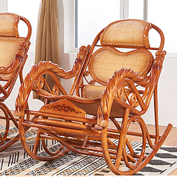 Traditional Rocking Chair Rattan Solid Color Built-in Armrest Indoor Rocking Chair
