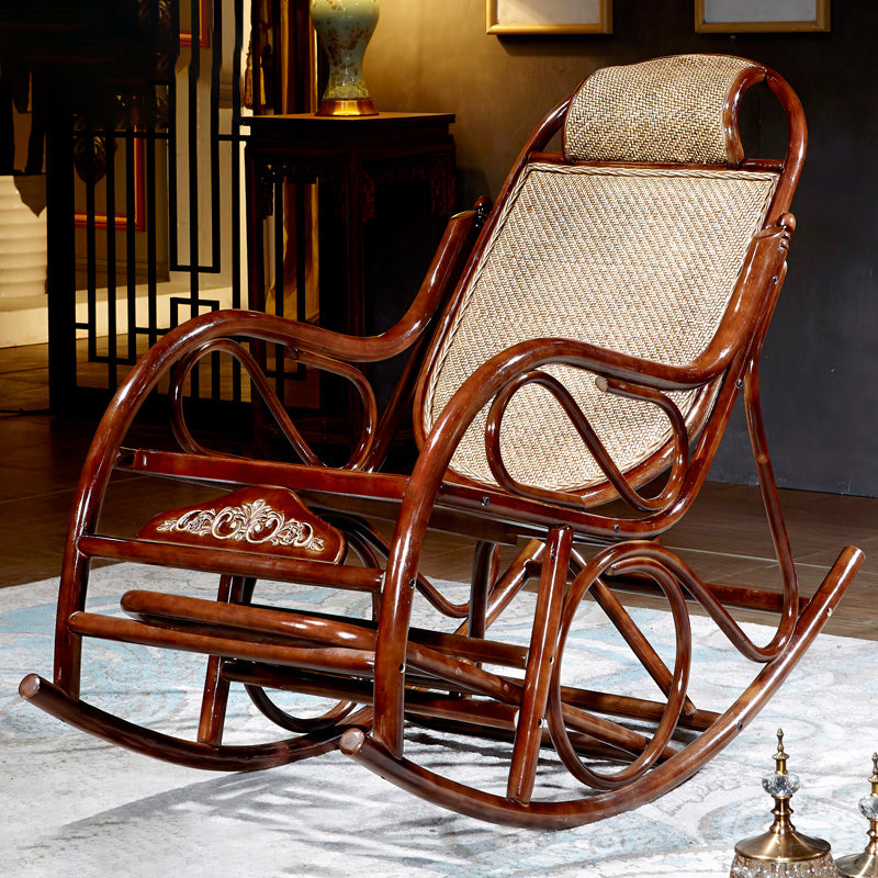Traditional Rocking Chair Wicker Solid Color Built-in Armrest Indoor Rocking Chair