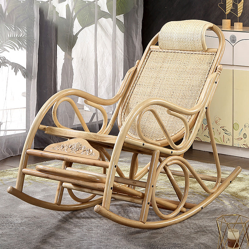 Traditional Rocking Chair Wicker Solid Color Built-in Armrest Indoor Rocking Chair