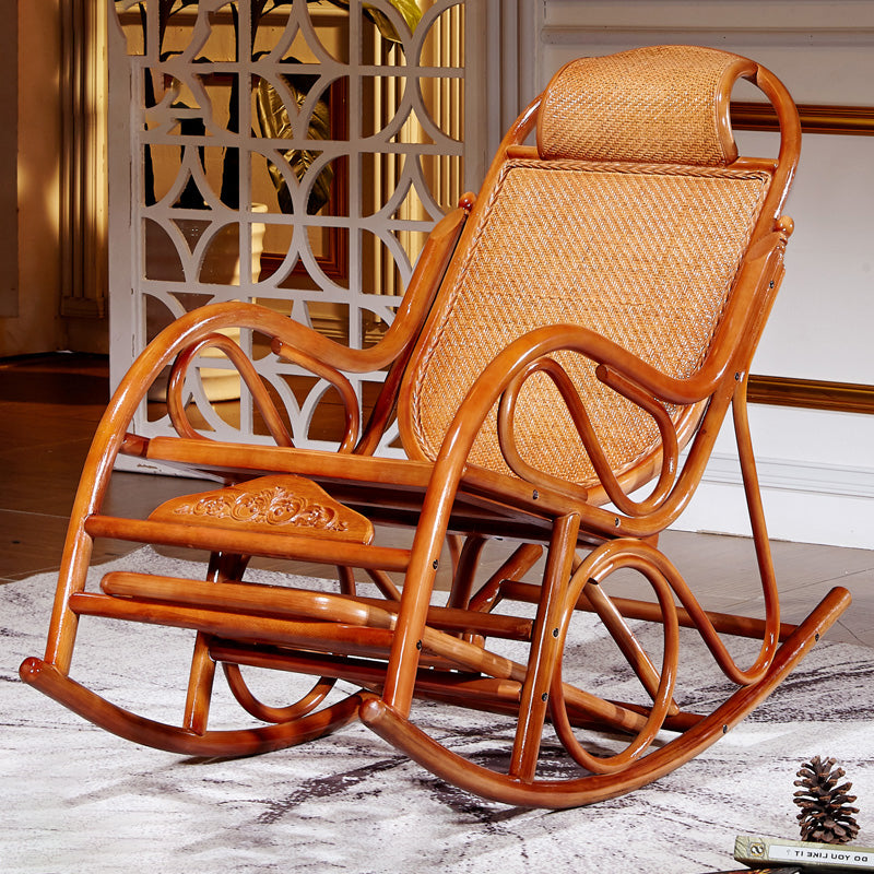 Traditional Rocking Chair Wicker Solid Color Built-in Armrest Indoor Rocking Chair