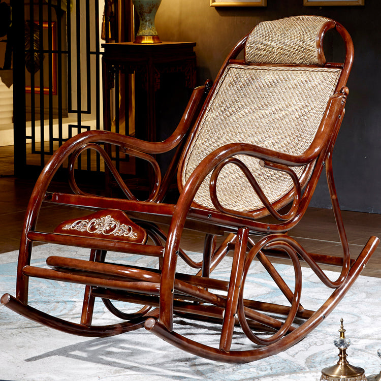 Traditional Rocking Chair Wicker Solid Color Built-in Armrest Indoor Rocking Chair