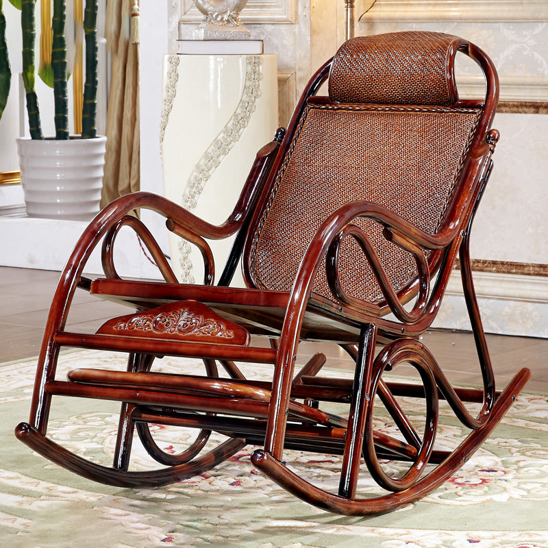 Traditional Rocking Chair Wicker Solid Color Built-in Armrest Indoor Rocking Chair