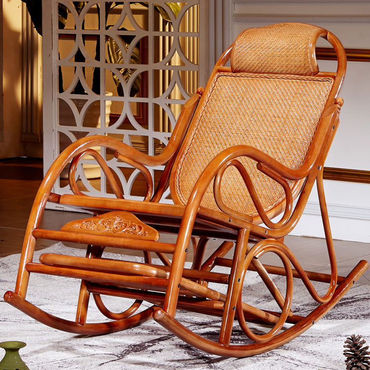 Traditional Rocking Chair Wicker Solid Color Built-in Armrest Indoor Rocking Chair