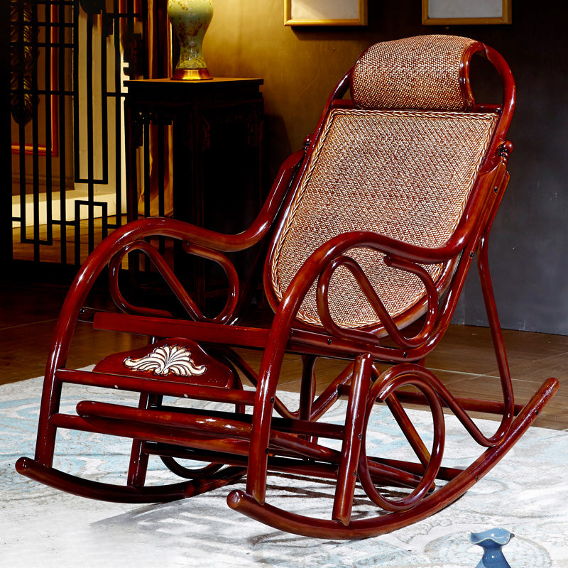 Traditional Rocking Chair Wicker Solid Color Built-in Armrest Indoor Rocking Chair