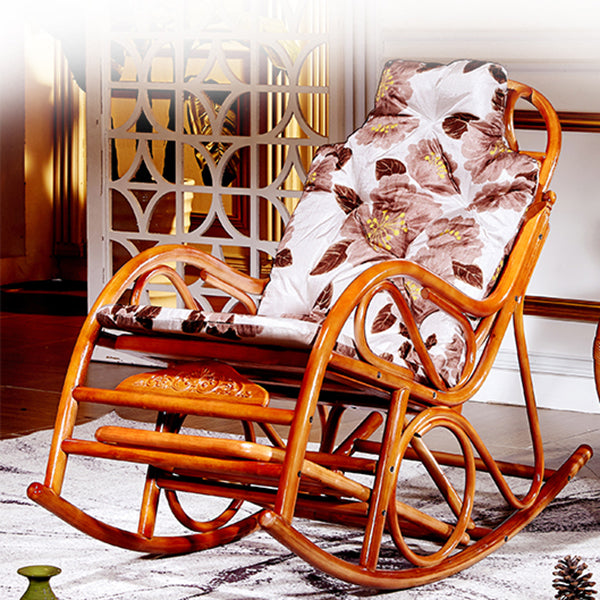 Traditional Rocking Chair Wicker Solid Color Built-in Armrest Indoor Rocking Chair